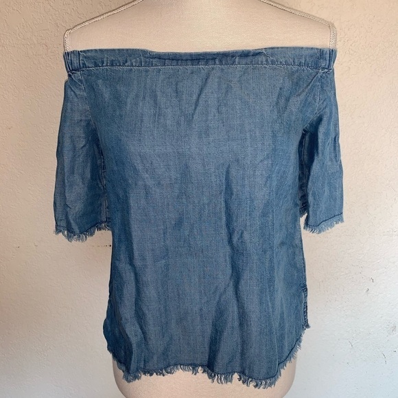 𝅺🌵bp Chambray Raw Hem Off Shoulder Top XS/S Sx - Picture 1 of 3